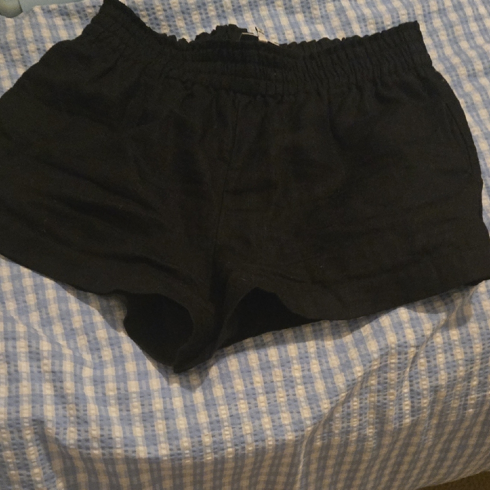 Reformation Black High-Waist Linen Blend Shorts